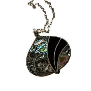 Abalone and Jet Alpaca Necklace from Mexico